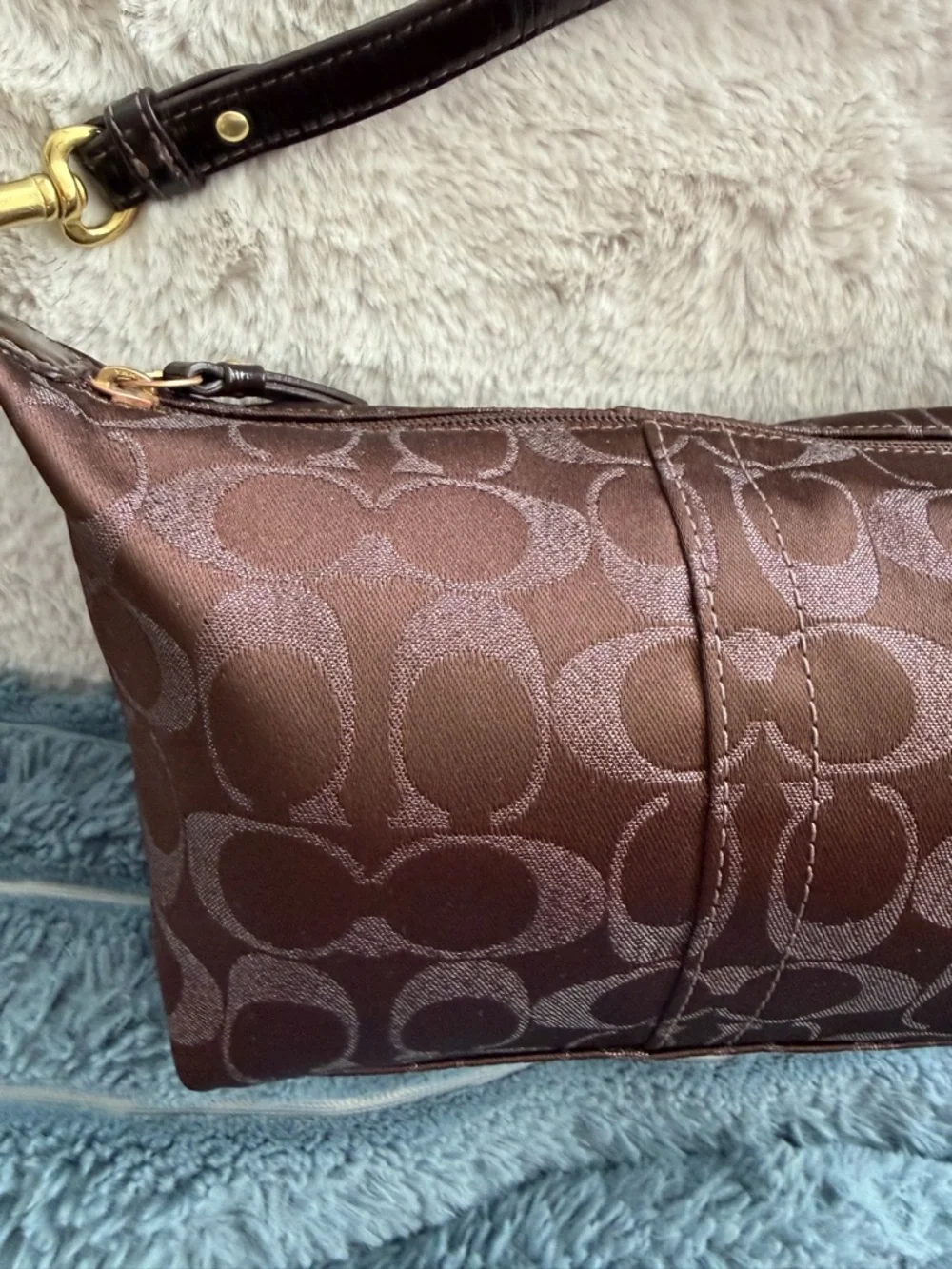 Vintage Y2K Coach Signature Lurex Mini Hobo Shoulder Bag - Chocolate Brown - Picture 4 of 13